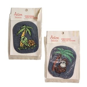 1970's Vintage Iron On  Embroidered Denim Animal Patches Set of 2
